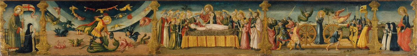 Saint Lawrence, Saint Michael and the Dragon, the Dormition of the Virgin, and the Martyrdom of Saint Catherine
